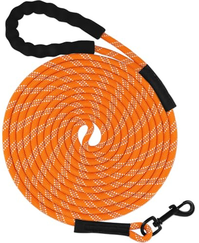 Taglory Schleppleine 20m für Hunde | Reflektierendes Seil | Gepolsterter Griff | 8mm Orange