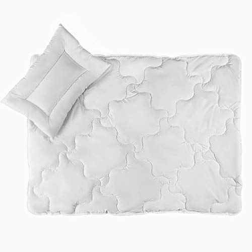 LaLoona Kinder Steppbett Set (Decke 100x135 Kissen 40x60 cm), Oeko-TEX® Standard 100 geprüft/Kinder Steppdecke Inlett cm mit Kopfkissen, Bettdecke für Kinderbett - Weiß