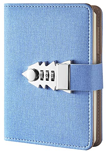 NectaRoy Lock Journal Lockable Diary, Refillable Writing Notebook with Combination Lock, Travel Journal with Lock, Pocketbook Password Notepad with Pen Holder, Size 150x110mm