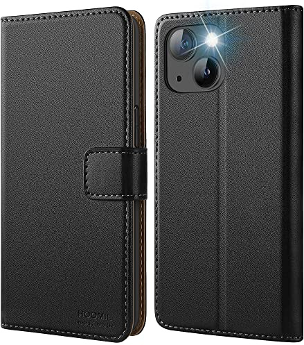 HOOMIL Handyhülle für iPhone 13 Mini Hülle, PU Leder, Schwarz | mit Kartenfach & Standfunktion, Unterstützt Kabelloses Laden, Klappbar Schutzhülle