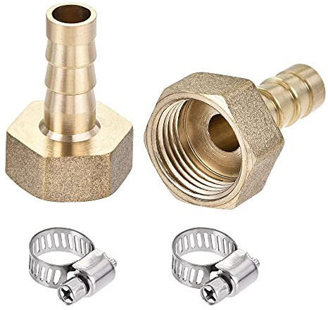 sourcing map Brass Barb Hose Fitting Connector Adapter 8mm Barbed x 1/2PT Female Pipe with 6-12mm Hose Clamp 2Set
