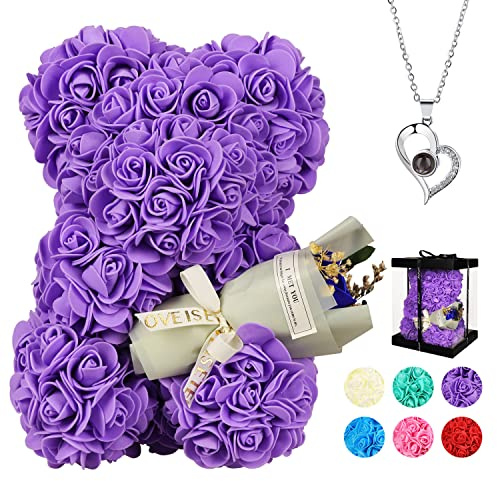 POHOMEGK Regali di San Valentino per Lei,Regali per Donne Orso on Rose,Compleanno Orso Fiore Rosa per Fidanzata,Regali di San Valentino per Donna,Regali d'Amore romantici Carini (Viola)