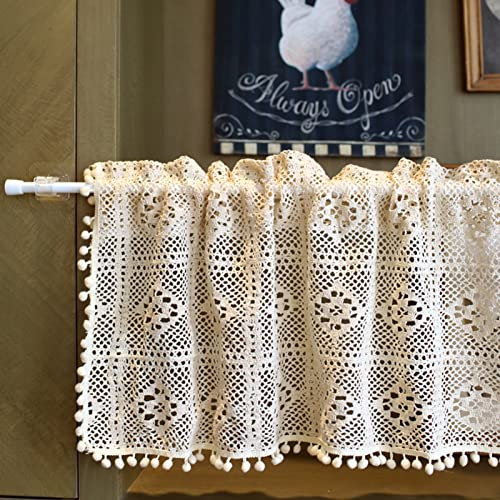 izielad Scheibengardine Landhausstil Retro Vorhänge Bistrogardine Romantisch Häkeln Quaste Küchenvorhang Cáfe Dekoration BxH 140x68cm
