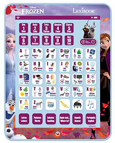 LEXIBOOK, Frozen, JCPAD002FZi4 zweisprachiges Lern-Tablett, Buchstaben, Zahlen und Musik, Englisch/Portugiesisch, Violett, JCPAD002FZi4 | Englisch/Portugiesisch, lernt Buchstaben, Zahlen, Wörter, Rechtschreibung, Musik