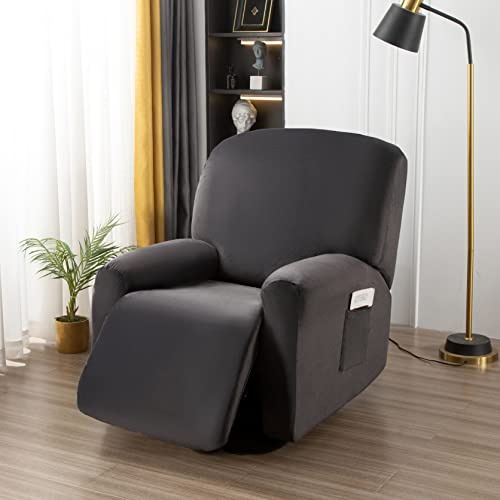 OKYUK Premium Sesselbezug für Relaxsessel - Eleganter und Elastischer Sesselüberzug, Pflegeleichte Sesselbezüge aus Samt für Vollschutz und Stil in jedem Zuhause（Dunkelgrau）