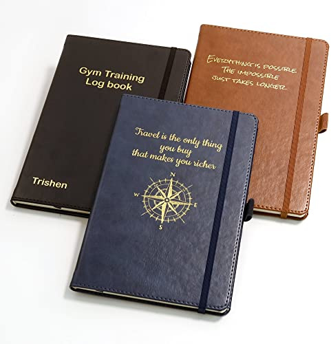 Personalisiertes Premium Notizbuch A5 (Blau) ~ Notizblock mit Wunschtext | Tagebuch Journal mit goldener Prägung gestaltet ~ Originelle Geschenkidee zum Geburtstag, Jahrestag, Weihnachten