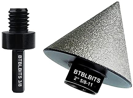BTBLBITS Diamond Beveling Chamfer Bit 0-2 (50mm) Countersink Drill Bits for Hole Enlarging Trimming in Tile Granite Marble Porcelain Ceramic W/ 5/8-11 Thread for Angle Grinders & 3/8” Hex Shank