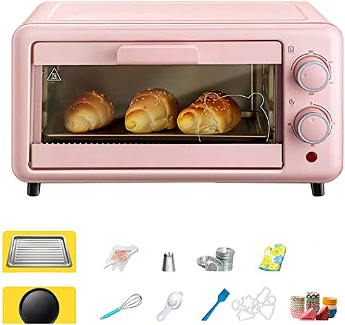 REJOON 10L Mini Toaster Oven Intelligent Timing Temperature Control Electric Mini Oven Apply to Home Baking Includes Bake Pan Broil Rack (Color : Pink)