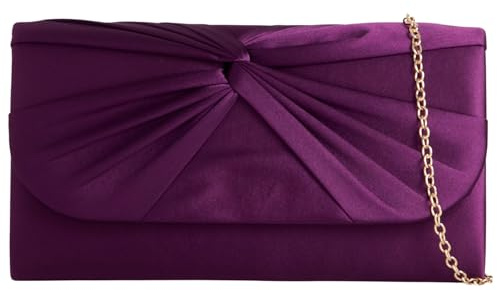 Borsa a mano clutch da sera in raso plissettato stile sposa per ballo di fine anno matrimonio festa, Viola, Medium