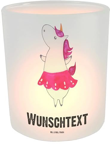 Mr. & Mrs. Panda Personalisiertes Windlicht Einhorn Ballerina - Personalisierte Geschenke, Kerzengläser, Windglas, Party, Unicorn, Geburtstag, Teelichthalter mit Namen, Einhörner, Lebensfreude