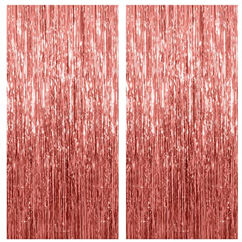 2 Pack Rose Gold Backdrop Birthday Decorations Foil Curtain Bachelorette Party Decor Rose Gold Decor Party Streamers Groovy Birthday Decorations Backdrop