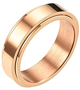 Epinki Titanstahl Trauringe, Spinner Ring Simple Poliert Breit 6MM Anxiety Ringe, Rose Gold Fidget Ring für Damen Herren, Größe 67 (21.3)