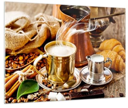 Bilder auf Glas Kaffee Gastronomie Küche Glasbild 70x50cm Wandbilder Dekoration Wohnzimmer Schlafzimmer Küche Deko Klein Wanddeko Bild im Glas Wand Kunstdruck Art Modern Wall Decor GAA70x50-5217