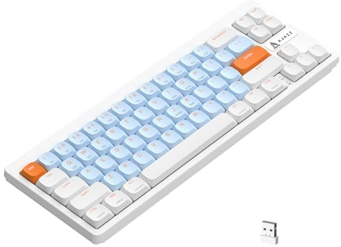 AJAZZ AKL680 68% Low-Profile Kabellose Mechanische Tastatur BT 5.0/2,4G | 2-Modi BT 5.0/2,4G, komplettes Anti-Ghosting, 3,1 mm Hub, QWERTY, Kompaktlayout, 450 g, tragbar, PC/Mac, Brauner Switch, Weiß