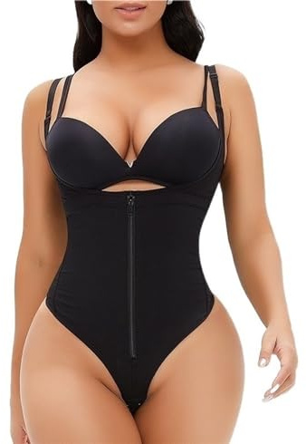 KIRYU Shapewear for Women Tummy Control Fajas Colombianas Post Surgery Compression Garment Girdle Body Shaper Thong Bodysuit, Black, S