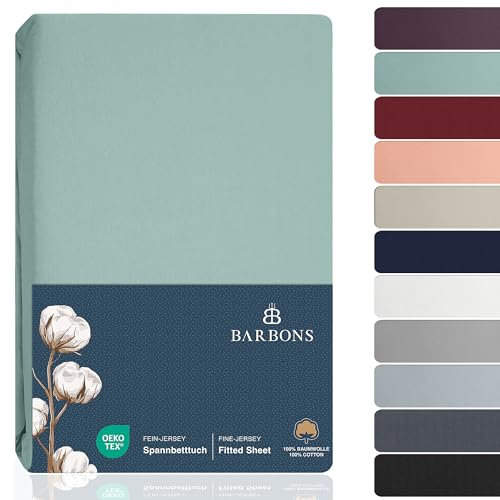 BARBONS Spannbettlaken 140x200cm - 100% Baumwolle Spannbetttuch Oeko-TEX Zertifiziert Bettlaken Jersey Bettwaren und Bettbezug für Boxspringbett und Dicke Matratzen bis 27 cm - Grün 140 x 200