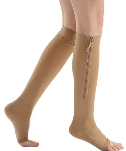 Mdrcg Kompressionsstrümpfe Kompressionssocken Thrombosestrümpfe Compression Socks Stützstrümpfe Mit Reißverschluss Damen Herren,Skin Color,3XL