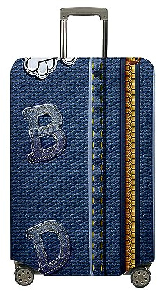 Highdi 3D Denim Kofferhülle, Elastisch Reise Kofferschutzhülle Reisekoffer Koffer Schutzhülle, Kofferhülle Kofferschutzhülle mit Reißverschluss, Kratzfest Kofferschutz (Alphabet,M (22-24 Zoll))