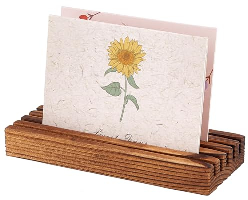 FINGERINSPIRE Tischkartenständer Aus Holz 15x6x2 cm Rechteckig 5 Reihen Dunkles Goldruten Kiefernholz Postkartenhalter Artikelständer Für Ohrringe Displaykarte Visitenkarte Grußkarte Fotostempel