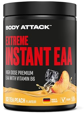 Body Attack Extreme Instant EAA Pulver - Ice Tea Peach, 500 g - Made in Germany - 8 essentielle Aminosäuren für eine Protein reiche Ernährung & intensives Training