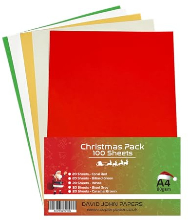 DJP 80 gsm A4 julfärgade blandade pappershantverkspaket - 100 ark