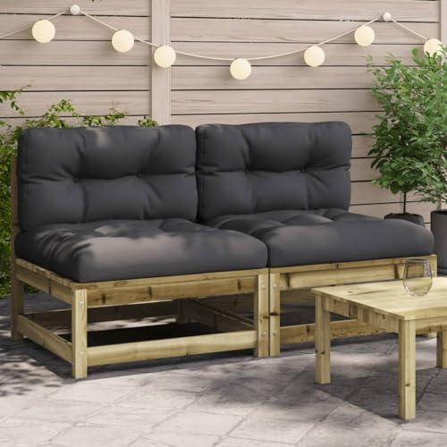 Chaduof Gartensofas ohne Armlehnen mit Kissen 2 STK. Kiefernholz, Balkonmöbel, Gartenlounge, Gartenmöbel, Balkon Sofa, Terrassen Sofa, Terrassenmöbel - 838092