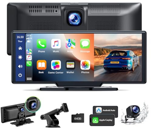 Lamto Wireless CarPlay Android Auto Screen, 9.26-inch Portable Car Stereo with 2.5K+1080P Dashcam Front Rear, Wireless Carplay Screen for Car with Bluetooth,Navigation,Mirror Link,AUX/FM,Voice Control