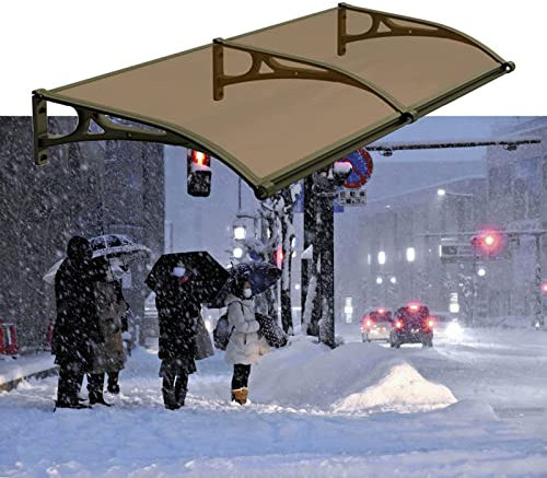 Vordach für Haustür, Regenschutz, Unterstand, Außenmarkise, Terrassen-/Verandamarkise mit braunem Polycarbonat- und Aluminiumrahmen für Sonnenschutz im Freien, Regenschutz, Champagner