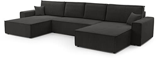 FurniShop24 Ecksofa mit Schlaffunktion und Bettkasten - Eckcouch U-Form, Klappsofa - Schlafcouch zum Wohnzimmer, Modern Design Schlafsofa Mango U: Anthracite