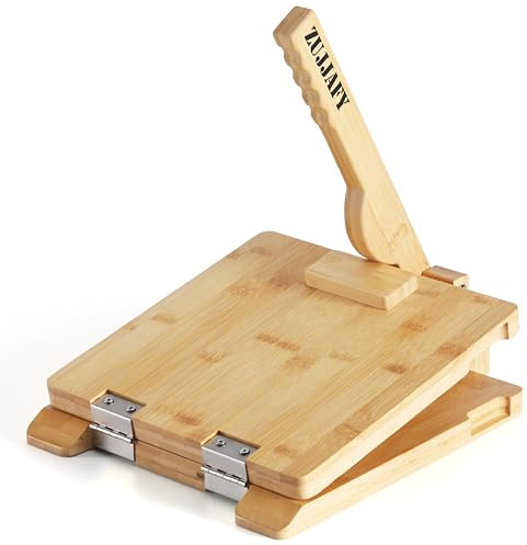 ZUJJAFY Tortilla Press 10 Inch Bamboo Tortilla Maker with 50pcs Parchment Paper, Mexican Tortillera Presser Homemade Tortillas Pataconera Dough Press, Square
