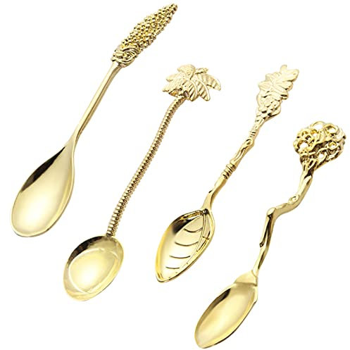 4 cucharas de café de postre vintage, vajilla de cocina, estilo real, para mezclar árbol de coco, cuchara de té, cuchara tallada para helado, sopa, para bar de comedor