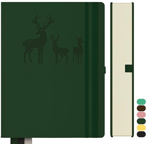Qefuna Notebook A5 foderato, Bullet Journal A5 blocco note spesse, 360 pagine, copertina rigida in pelle, 100gsm carta foderata per donne uomini ufficio scuola diario, 14,5 x 21cm, verde