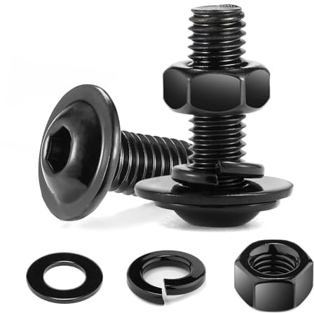 10Pcs M5 Bolts, M5 x 16mm Flanged Button Head Socket Cap Bolt Screws, Black Oxide 304 Stainless Steel Nuts and Bolts, Allen Screws, Flat & Lock Washers, Nuts and Bolts Assortment Kit by Wavanta