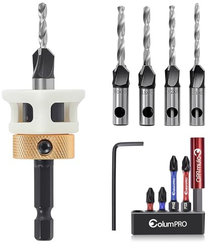 ColumPRO 9PCS Countersink Bits Set, Countersink Drill Bit Set for Wood with 4 Different Sizes Replaceable Drill Bits + Screwdriver Drill Bit Set Including One Bit Holder