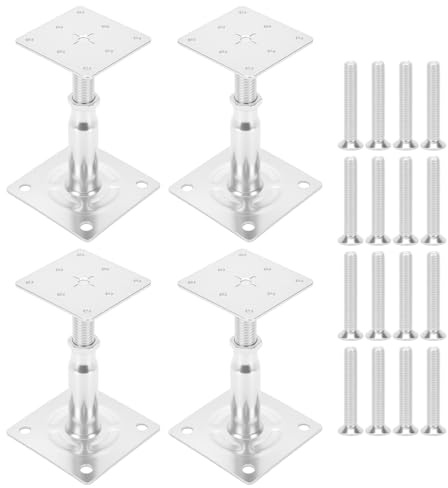 4 Stück Pfostenträger Höhenverstellbar, 100-150mm Galvanisch Verzinkt | Stahl Pfostenträger mit Schrauben, Robuste Stütze für Carports, Zäune, Sonnenschutz, Pergolen, Gitterrahmen