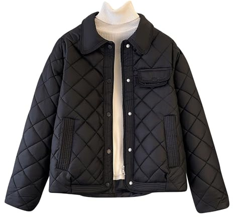 Women's Quilted Jackets Lightweight Winter Jacket Loose Casual Lapel Collar Puffer Coat Solid Button Down Outwear