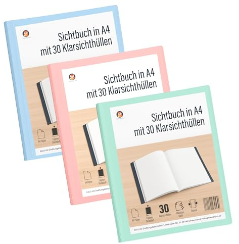 Friendly Fox 3x Sichtbuch A4 mit Klarsichthüllen, blau, mint und rosa