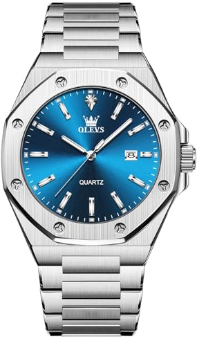 OLEVS Edelstahl Herren Armbanduhr Wasserdicht Leuchtend Großes Zifferblatt Uhren Herren mit Datumsanzeige Schicke Geschenke für Männer