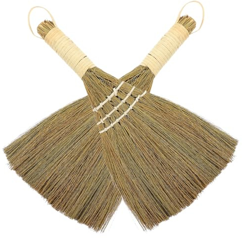 FOYTOKI 2pièces Petit Balai Main Paille De Riz Balai Court Pour Bureau Balayette De Table Dense Et Souple Outil De Nettoyage Sans Rayure Pour Surfaces Délicates