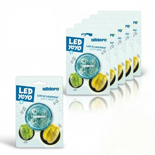 alldoro LED JoJo 6er Set, Ø 6 cm, mit Licht-Effekt & Schnur, Türkis/Gelb/Grün