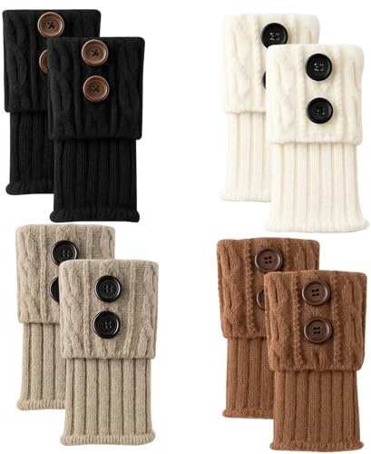 ZHLKHIOP 4 Pairs Knit Boot Toppers, Boot Cuffs, Black, Gray, White, Coffee, Soft and Stylish Boot Cuff Accessories