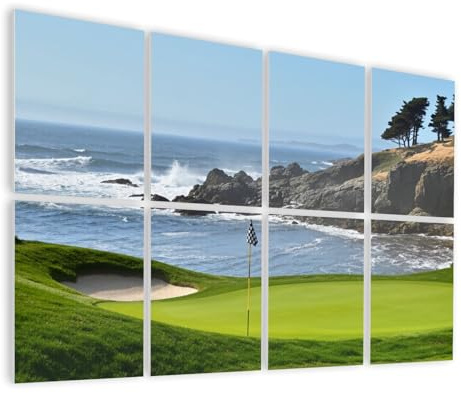 8 Pack Art Acoustic Panels Self Adhesive Golf Course Ocean Beach Golf Pictures Royalty Free Decorative Soundproof Wall Panels Sound Absorbing Panel 48x32 for Office Home Studio