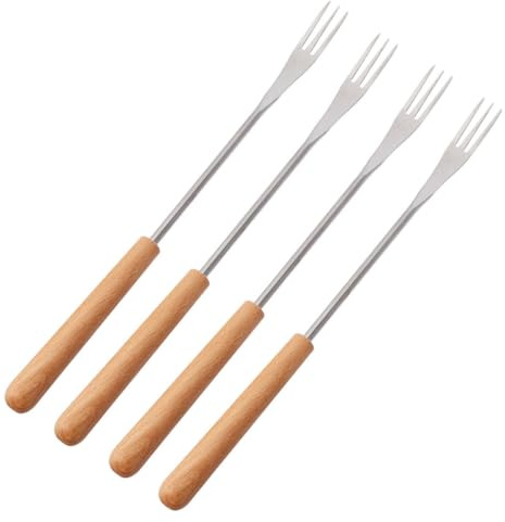 SUPVOX Fourchettes à Fondue et Rôtir en Acier Inoxydable Lot de 4 Manche Bois pour Fromage, Fondue Beurre, Grillades et Desserts