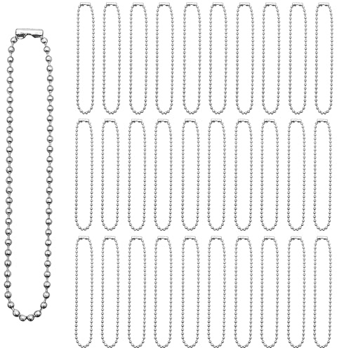 Niuhong 30 Pcs Kleine Perlen Kugelkette Edelstahl Hängekette Mit Verbindern Metallkugelkette Für Schlüsselanhänger Tag Perlenkette Anschlüsse Schmuckherstellung DIY Handwerk Verzierungen (Silber 20cm)