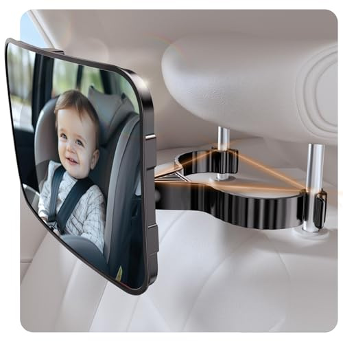 Babyspiegel Auto Rücksitz Spiegel Rückbank - 2026 Haken Clip Stabiler Bruchsicherer Autospiegel Baby, 360°Verstellbarer Babyspiegel Erstausstattung Auto Zubehör für Kinder KFZ Kopfstützen