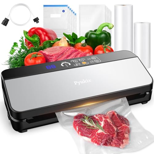 Envasadora al vacío, 8 en 1, envasadora al vacío para alimentos, modo seco/húmedo, con cortador integrado y almacenamiento de bolsa, manguera de succión de aire, cuenta atrás digital, rollo de 2