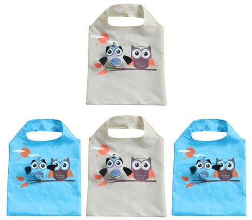 GETAJGHSD Faltbare Einkaufstaschen 4 Stück Cartoon Eulenmuster aus Polyester Leicht Tragbar für Einkaufen im Supermarkt und Freizeit Zufällige Farbe