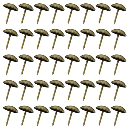 MINAOLULUS 100pcs Antique Round Brass Upholstery Nails 10x15mm Large-Headed Iron Door Nails No Burr for Furniture Decoration and DIY Projects