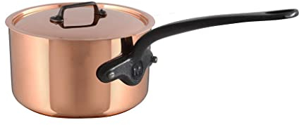 Mauviel M'Heritage M150CI 1.5mm Polished Copper & Stainless Steel Saucepan With Lid, And Cast Iron Handles, 2.8-qt, Made in France