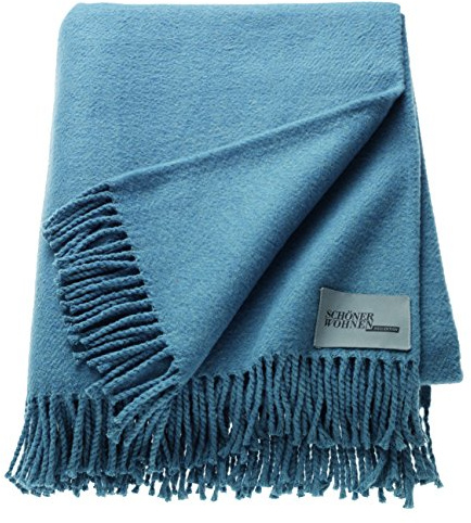 Schöner Wohnen Kollektion Tagesdecke 140x200 Baumwolle Mischung • unifarbene Kuscheldecke Basics • Sofadecke Blau